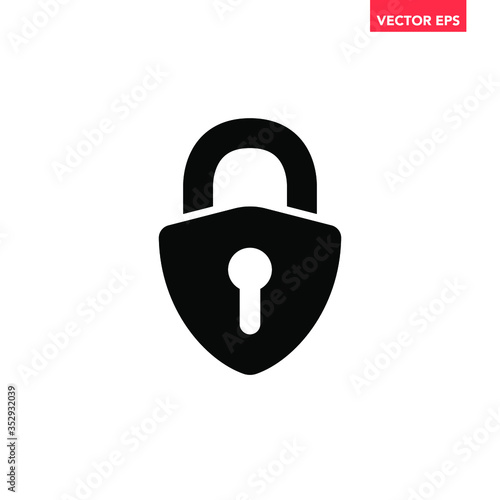 Black security lock icon, simple vector  blockchain shape chain badge flat design pictogram vector for app ads logotype web website button ui ux interface elements isolated on white background