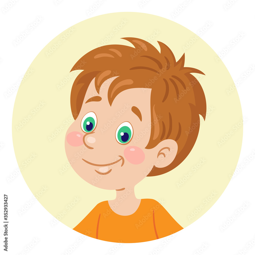 Little funny boy. Avatar icon in the circle. In cartoon style. Isolated on white background. Vector flat illustration. Little funny boy. Avatar icon in the circle. In cartoon style. Isolated on white background. Vector flat illustration.