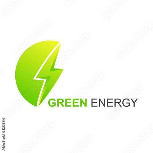 Green electric power vector logo design element with Natural shape. Eco energy and bio thunder electricity symbol concept. Lightning bolt sign. Flash vector emblem template. Power fast speed
