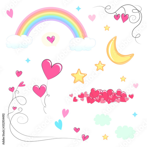 Vector elements collection/ rainbow, cloud, moon, star, heart