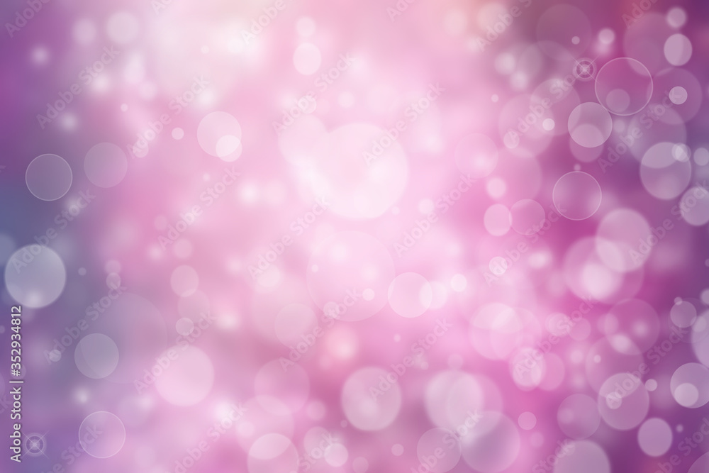 Abstract gradient blue light pink background texture with blurred bokeh circles and lights. Space for design. Beautiful backdrop.