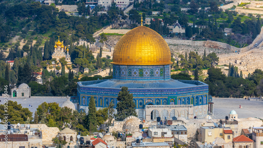 Dome of the Rock Mosque and Christian Churches on Mount of Olives