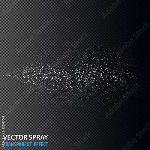 Transparent water spray cosmetic set with dust and dots. White 3d fog spray effect isolated on background. Vector spray smoke effect