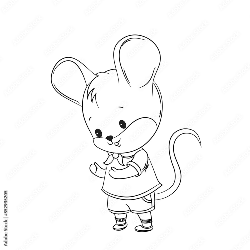 Fototapeta premium Cute little mouse line vector illustration