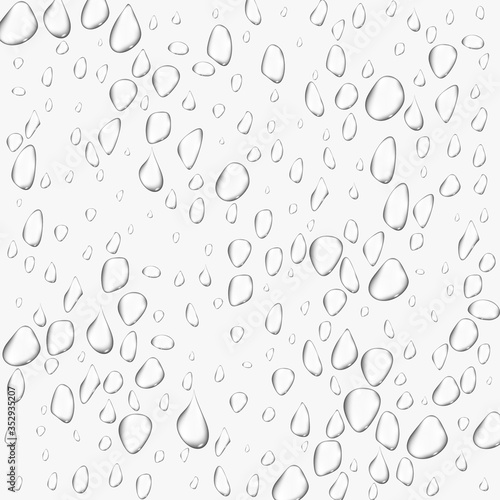 Different realistic transparent water drops. Glass bubble drop condensation surface on isolated background. Vector clean drop splash