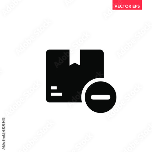 Soiled black single package minus - icon, reducing quantity or pack denied flat design pictogram concept vector for app ads web banner button ui ux interface elements isolated on white background
