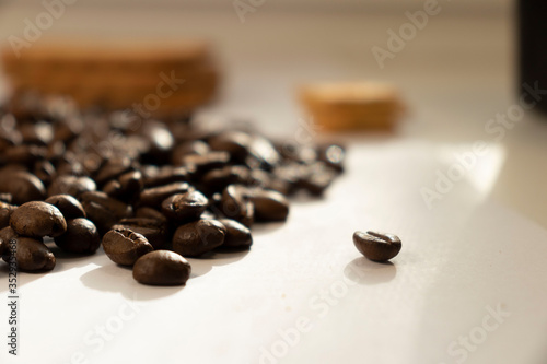 Breakfast coffee cookies morning still life background coffee grain on a white background 