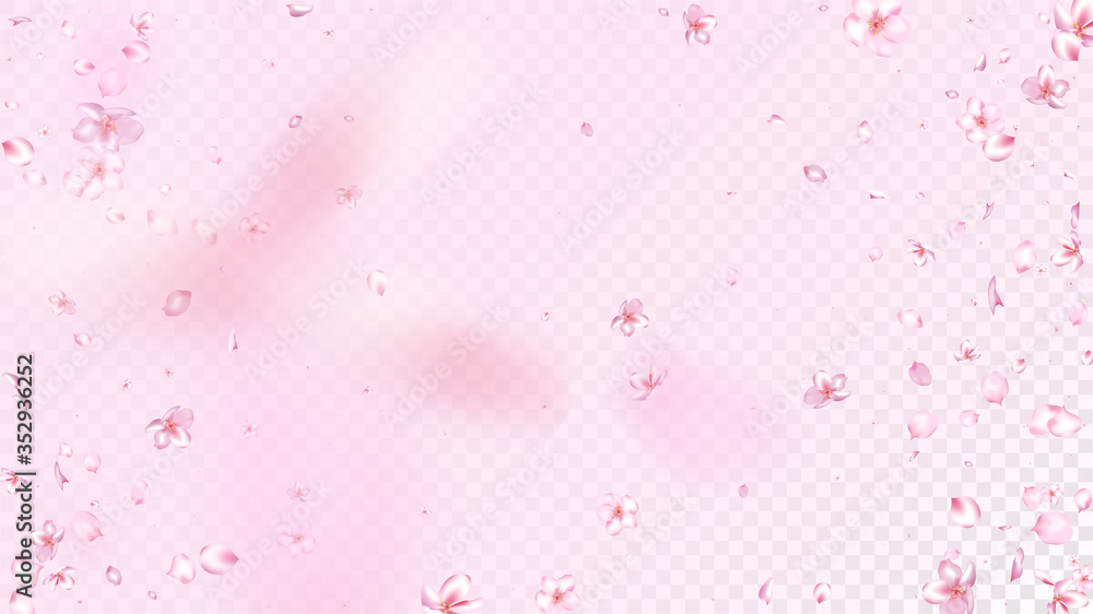 Nice Sakura Blossom Isolated Vector. Pastel Showering 3d Petals Wedding Texture. Japanese Nature Flowers Illustration. Valentine, Mother's Day Watercolor Nice Sakura Blossom Isolated on Rose