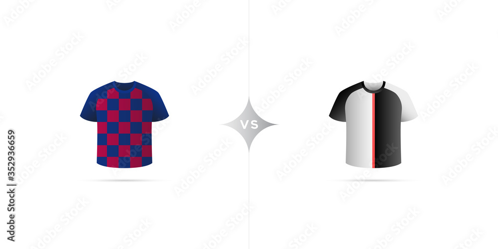 Fototapeta premium Blue and red team versus black and white team. Soccer jersey with shadow. Vector illustration.