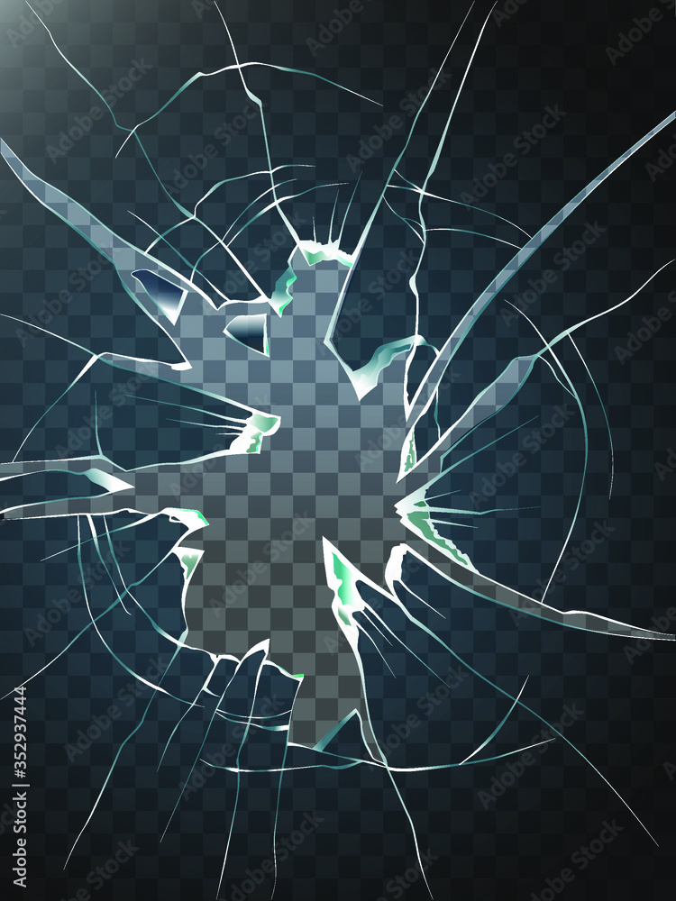 Broken glass.Realistic transparent broken glass background illustration.  Raster version. Shattered glass. Stock Vector