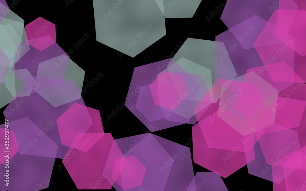 Multicolored translucent hexagons on dark background. Pink tones. 3D illustration Multicolored translucent hexagons on dark background. Pink tones. 3D illustration