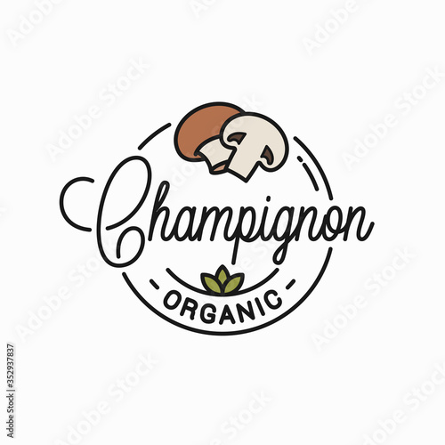 Champignon mushroom logo. Round linear of sliced