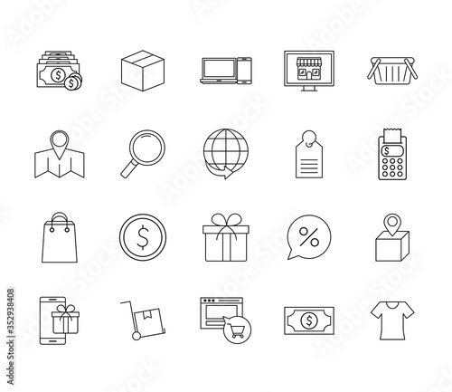 Shopping online line style icon set vector design