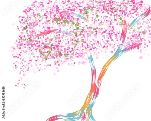 Hand Drawn Pink Blossom Spring Tree Art isolated on a White Background