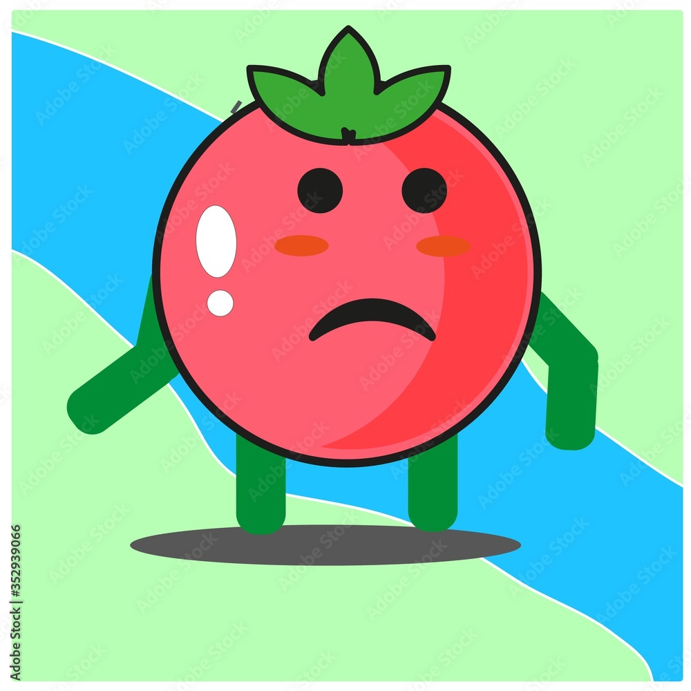 Fototapeta premium Cute tomato fruits cartoon face mascot character with hand and leg vector design