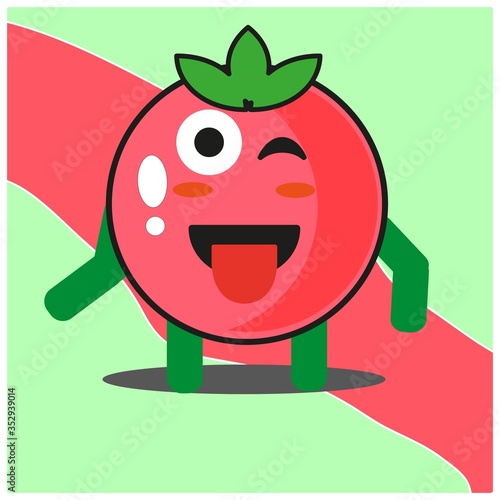 Cute tomato fruits cartoon face mascot character with hand and leg vector design