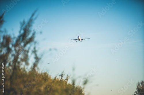 Plane landing at El Prat airport  Barcelona.