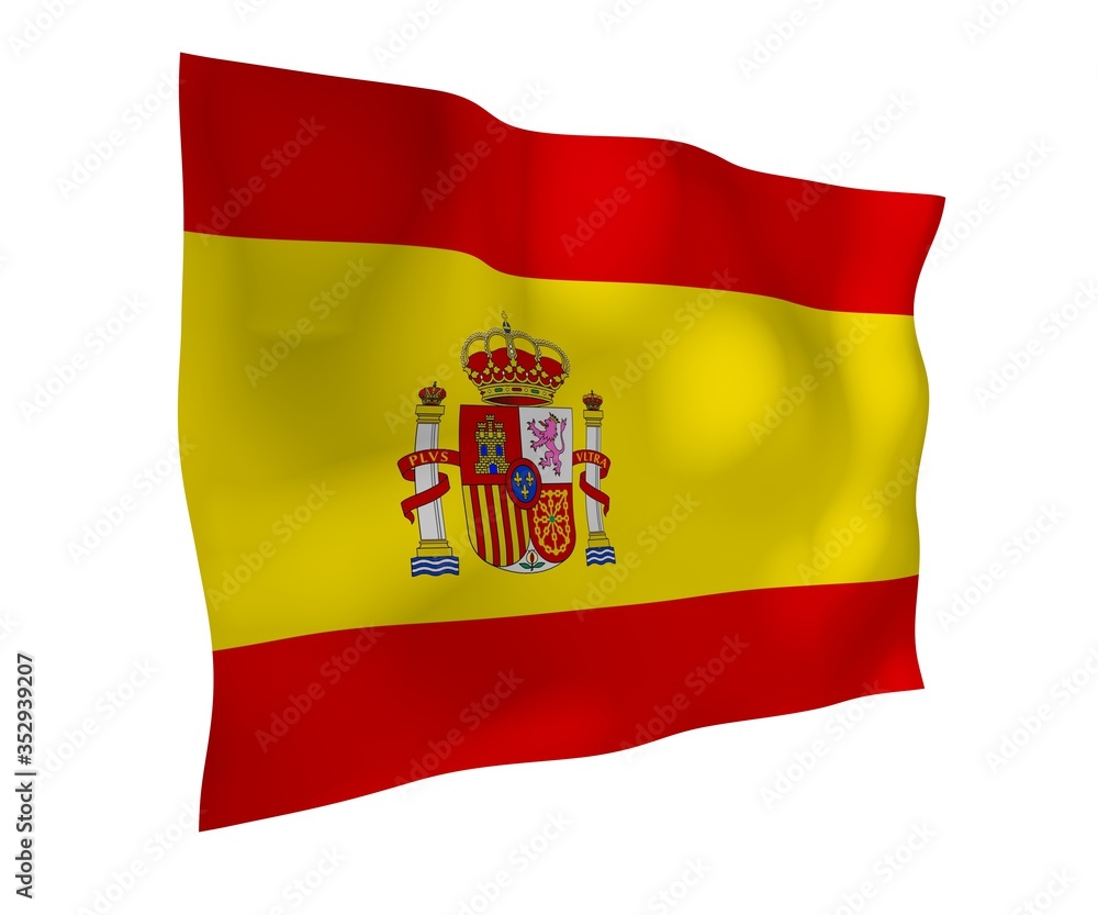 The flag of Spain. Official state symbol of the Kingdom of Spain. Concept: web, sports pages, language courses, travelling, design elements. 3d illustration The flag of Spain. Official state symbol of the Kingdom of Spain. Concept: web, sports pages, language courses, travelling, design elements. 3d illustration