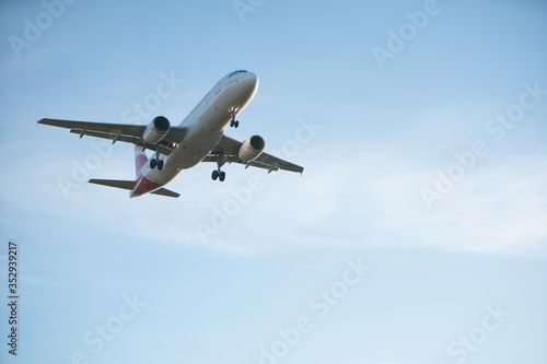 BARCELONA, CATALUNYA, SPAIN - DECEMBER 13, 2017: Iberia company plane landing at El Prat airport, Barcelona.