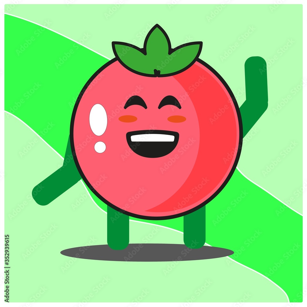 Obraz premium Cute tomato fruits cartoon face mascot character with hand and leg vector design