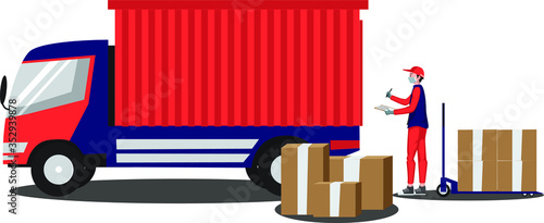 Delivery man is delivering package using truck