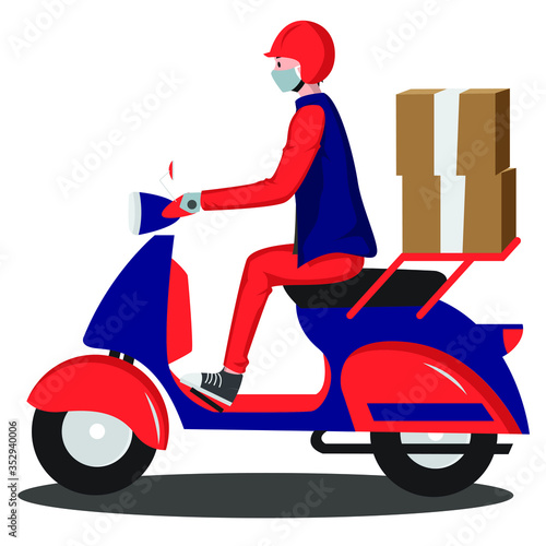 Delivery man is delivering package using motorcycle