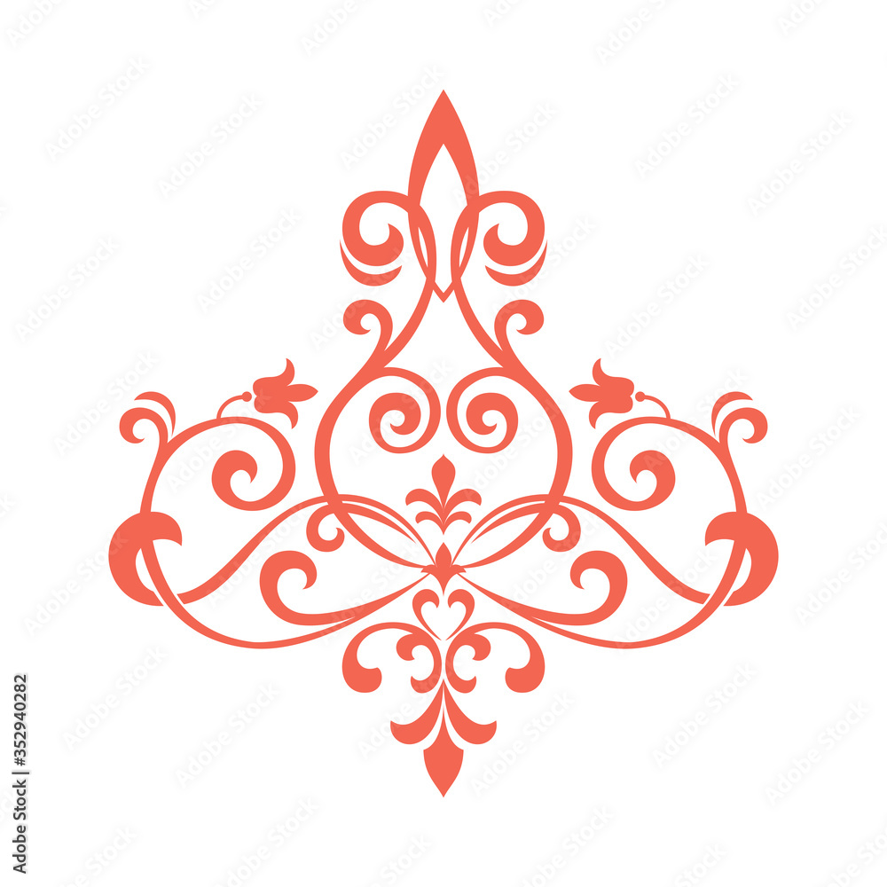 Damask graphic ornament. Floral design element. Pink vector pattern