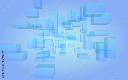 Blue and purple abstract digital and technology background. The pattern with repeating rectangles. 3D illustration