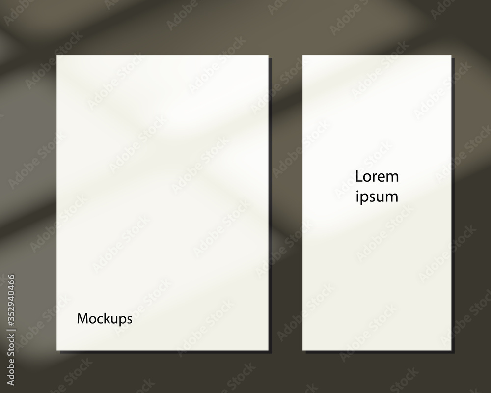 Obraz premium Mockup of paper sheets for business concept. Shadow overlay window effect. Template with sunlight. Isolated vector illustration on background.