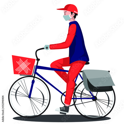 Delivery man delivering document using bicycle