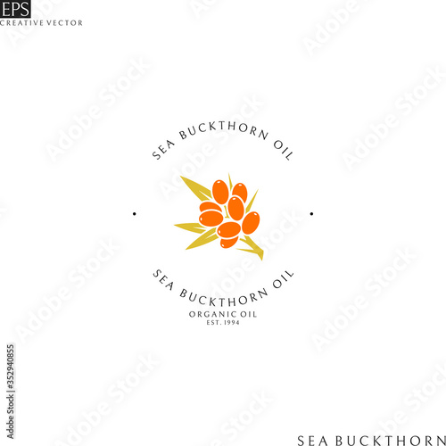 Sea buckthorn oil. Logo template. Healthy food