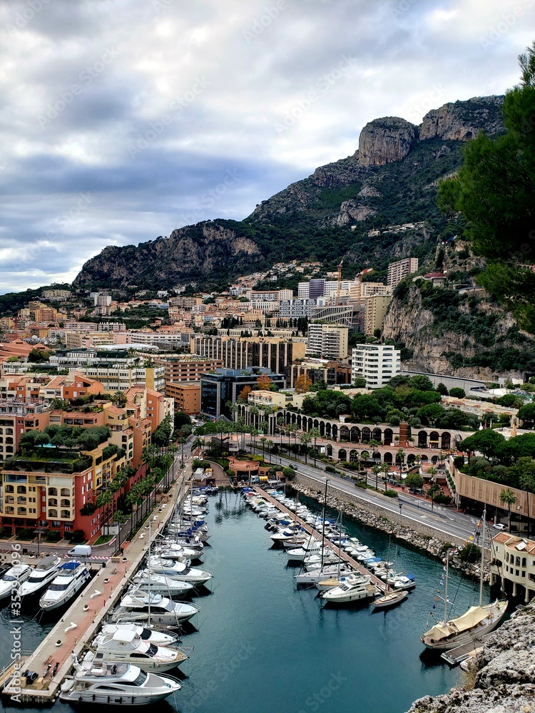View of Monaco and boats in harbor