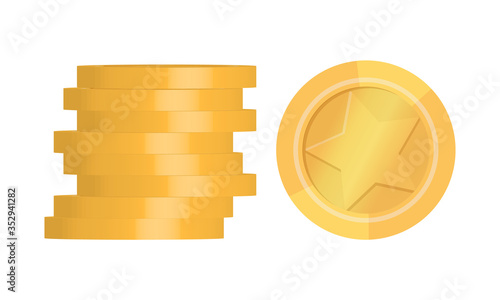 Pile of golden coins isolated on white. Vector illustration