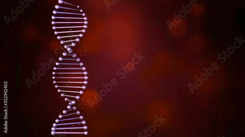 Purple DNA double helix on a red bokeh bckground.
