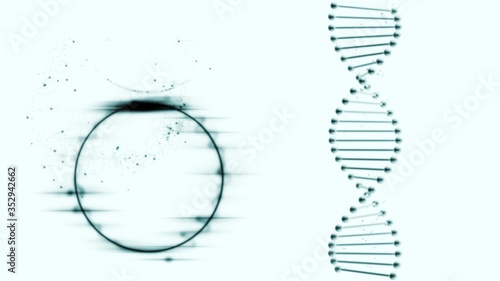 DNA double helix and a circle producing black light.