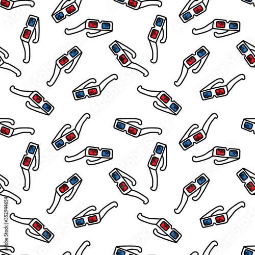 3D glasses seamless doodle pattern, vector illustration