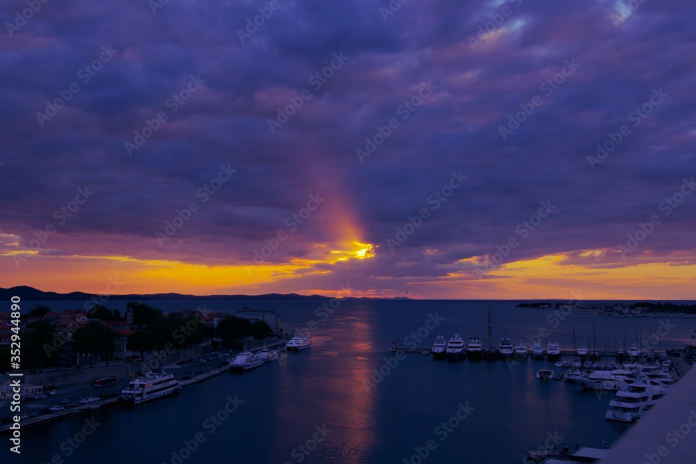 sunset in Zadar, cloudy sky
