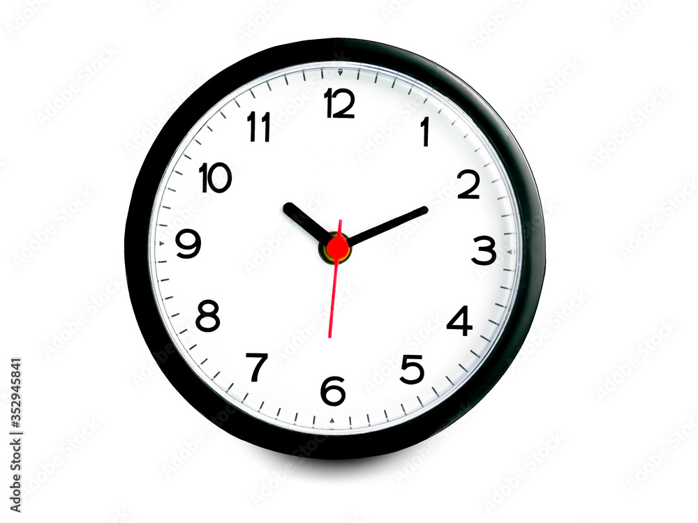 close up white and black wall office clock isolate on white background with clipping path close up white and black wall office clock isolate on white background with clipping path