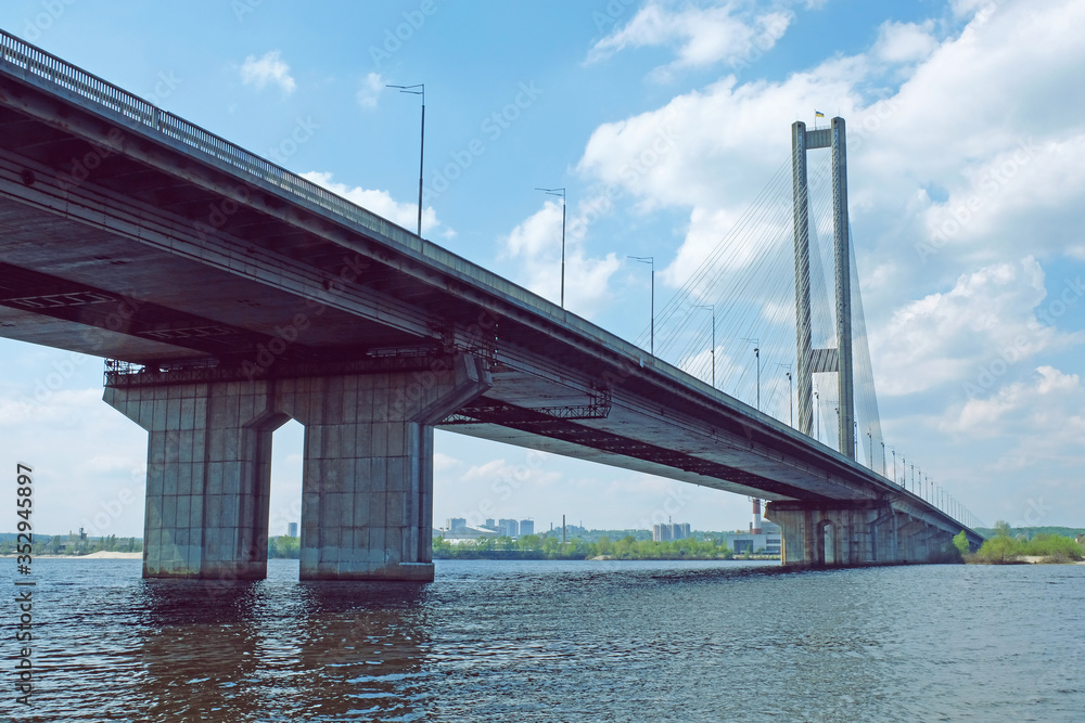 View under the bridge. City bridges over the river Dniepr. Kiev. Ukraine.