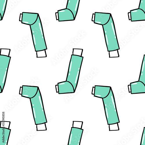 asthma inhaler seamless doodle pattern, vector illustration