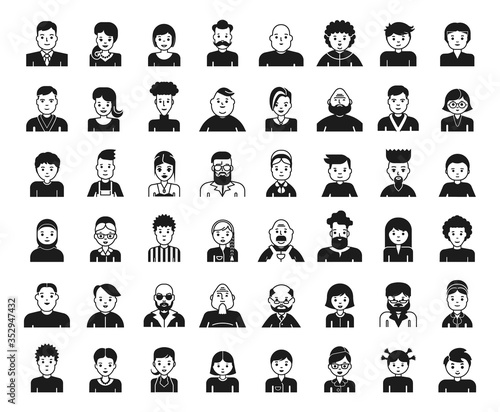 Set of people avatar design icons. Collection of avatars related to various types of people face.