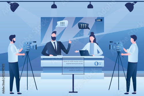 Bild auf Leinwand Two business characters on tv workplace