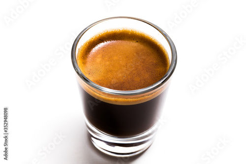 a cup of fresh hot coffee on white background