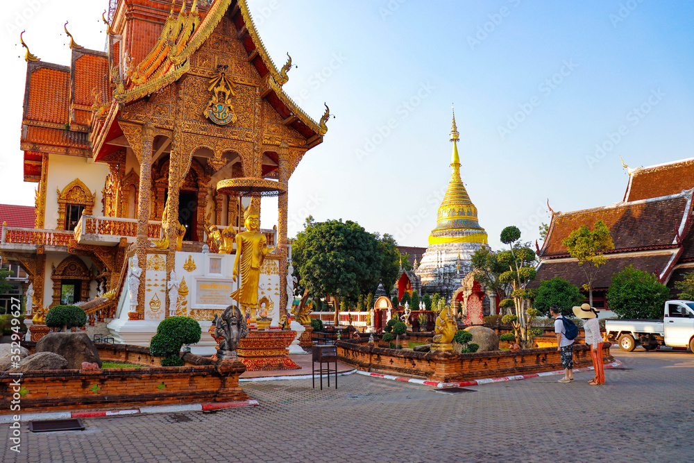 Naklejka premium A beautiful view of buddhist temple at Chiang Mai, Thailand.