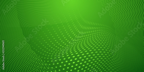Abstract background made of halftone dots and curved lines in green colors