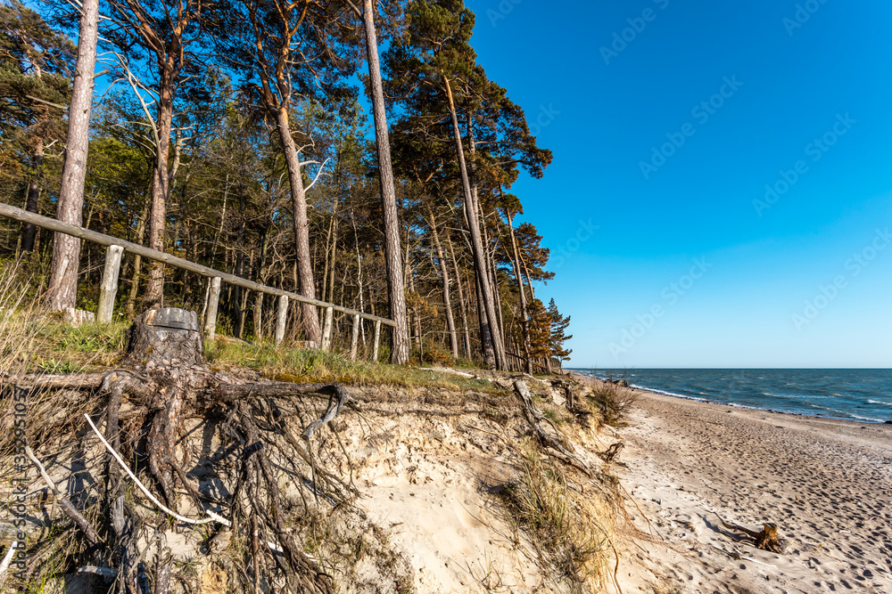 Wooden stairs the beach of Baltic sea t near place called "Duch ma cap" , Klaipeda/Lithuania - obrazy, fototapety, plakaty 