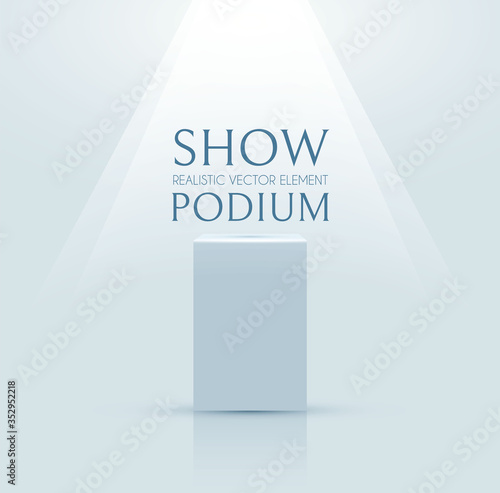 3D podiumwith soft spotlight. Realistic minimal empty scene. Showcase and shelf. Trendy empty stage. photo