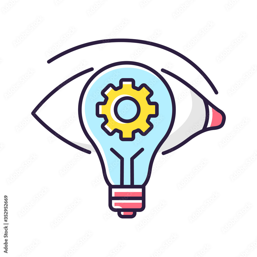 Vision RGB color icon. Find new strategy. See fresh smart solution. Business project. Progress of task. Look for opportunity. Creative freelance entrepreneur. Isolated vector illustration Vision RGB color icon. Find new strategy. See fresh smart solution. Business project. Progress of task. Look for opportunity. Creative freelance entrepreneur. Isolated vector illustration