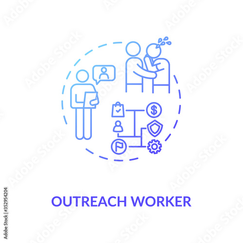 Outreach worker concept icon. Community service idea thin line illustration. Nonprofit organization. People emotional support. Vector isolated outline RGB color drawing