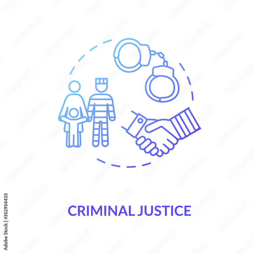 Criminal justice concept icon. Social service and legal consulting idea thin line illustration. Inmates rehabilitation program. Vector isolated outline RGB color drawing Criminal justice concept icon. Social service and legal consulting idea thin line illustration. Inmates rehabilitation program. Vector isolated outline RGB color drawing
